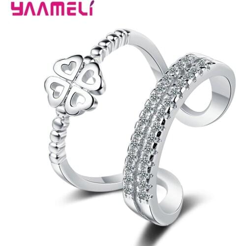 Fashion Rose Gold 925 Sterling Silver Love Heart Adjustable Ring Exquisite Jewelry Ring For Women Party Wedding Engagement Gift