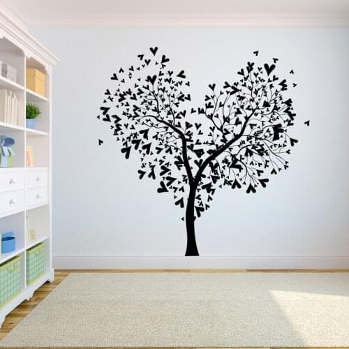 Tree Wall Decal Sticker Bedroom tree of life roots birds flying away home Many hearts on the tree A7-009