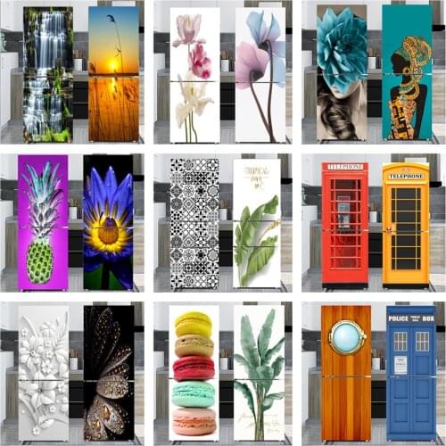 Refrigerator Stickers Simple Pattern Landscape Food Plant Flower Renovation Decoration Film Full Waterproof Wall Sticker Adhsive