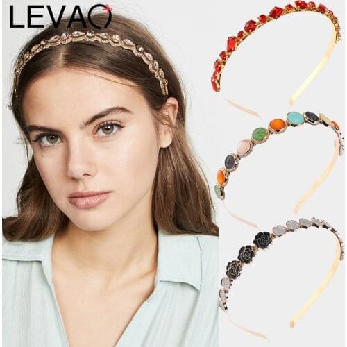 LEVAO Baroque Headband Shiny Princess Tiara Women Hairbands Crystal Hair Hoop Gold Black Crown Head Piece Prom Hair Accessories