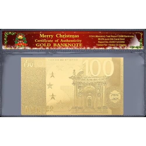 Gift commemorative coin 100 euro old banknote 24k gold-plated Christmas plastic photo frame paper gift 2 / batch