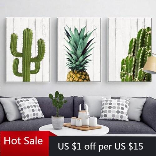Nordic Cactus and Pineapple Posters And Prints Modern Wall Art Canvas Painting Wall Decor Pictures For Aesthetic Room Decorative