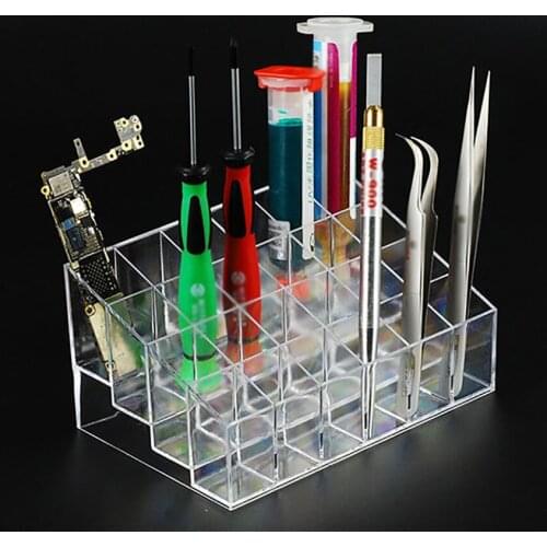 Clear Plastic Organizer, 24 / 16-Compartments, Desktop Repair Tools Storage Holder Screwdriver Holder Makeup Brush Organizer