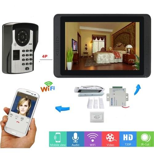 Fingerprint Password Unlock Video Intercom 7 Inch Monitor Wifi Wireless Video Door Phone Doorbell Intercom KIT+Door Opening Lock