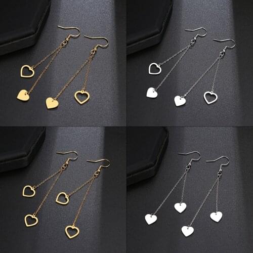 Stainless Steel Earrings 2021 Trend Classic Cute Heart Shape Fashion Tassel Chain Earrings For Women Jewelry Friends Gifts NEW