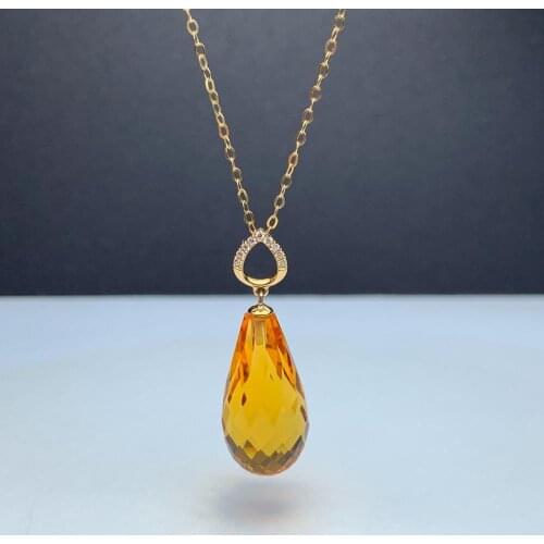 Shilovem 18k yellow gold citrine pendants fine Jewelry women party new classic plant gift none necklace 10*20mm mymz1020988j