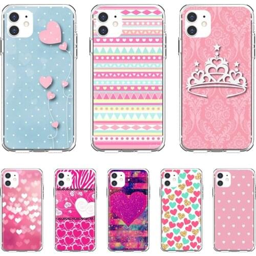Silicone Cover For Xiaomi mi Redmi Note 3 4 4X 5 6 7 8 8t 9 9s 9t 10 pro lite Pink-Rose-Heart-Stripes-Princess