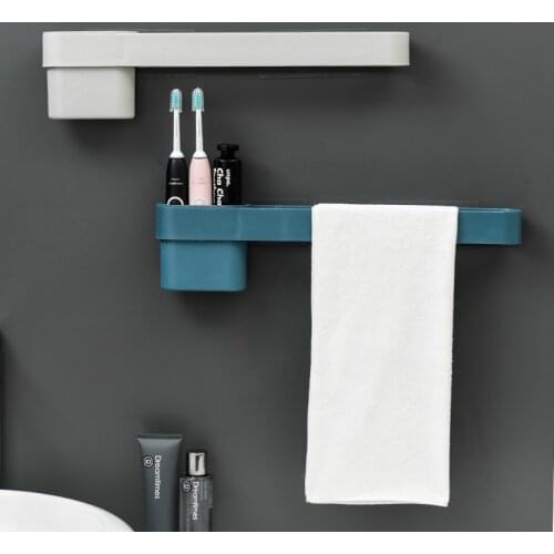 Thickened towel bar free punching water wall hanging rack bathroom vanity toothbrush barrel towel rack storage box ZP7131614