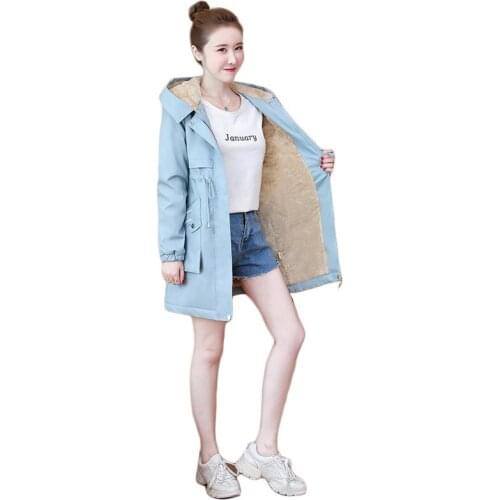 Winter Plus Velvet Coat Women Blue Pink 3XL Oversize Tops Jacket 2020 New Korean Hooded Fashion Khaki Long Warmth Outwear JD682