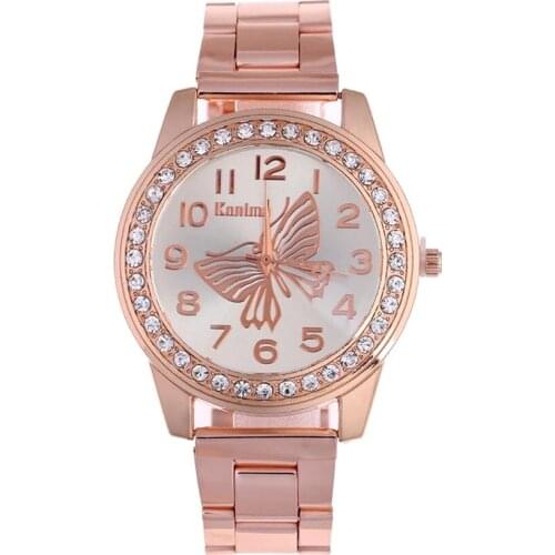 Reloj Mujer 2021 New High Quality Tricolor Full Steel Women Quartz Watches Butterfly Crystal Womens Watches Relogio Montre часы