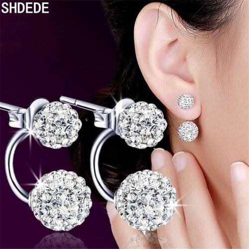 SHDEDE 925 Sterling Silver Stud Earrings For Women Zirconia Female Party Jewelry Korea Trendy Not Allergic -WH80