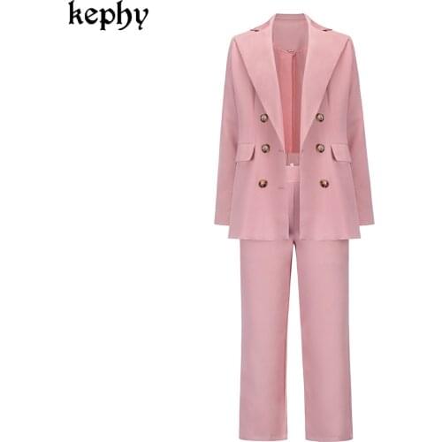 2021 Women Suit Fashion Blazer Pantsuit Simple Solid Color Suit Collar Long Sleeve + Trousers 2 Piece Set Blazer