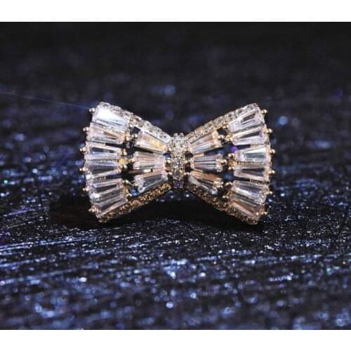 Luxury Bowknot Jewelry 925 Silver Adjustable Size Rings Inlay Full AAA Crystal Zircon Womens Wedding Engagement Exquisite Ring