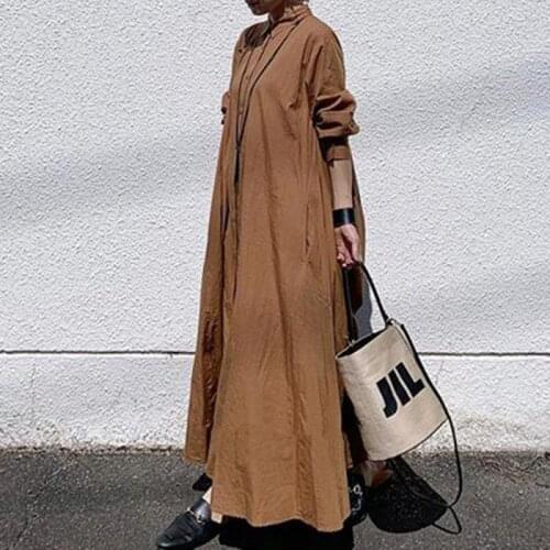 2021 Summer New Japanese Simple Solid Color Pocket Big Put Shirt Dress Loose Wild Casual Women A-line Long Skirt Free Sjipping