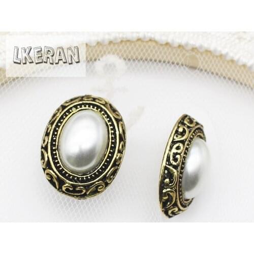 LKERAN 23*18mm 10Pcs Bronze Color Alloy Pearl Buttons For Diy Wedding Dress Craft Supplies Flat Scrapbooking Accessories