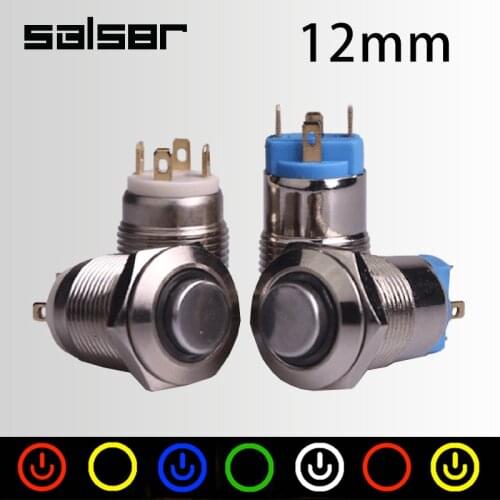 12mm Momentary/Latching Waterproof 4 Pins LED Bulb Night Light Flat/High Round Self-locking Reset Type Metal Push Button Switch