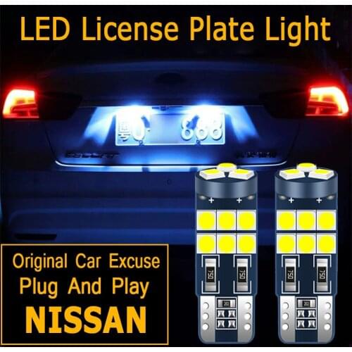 2pcs LED License Plate Lights Bulb Lamp W5W T10 2825 For Nissan Qashqai Tiida New Teana SYLPHY Juke Xtrail Almera NV200 Altima
