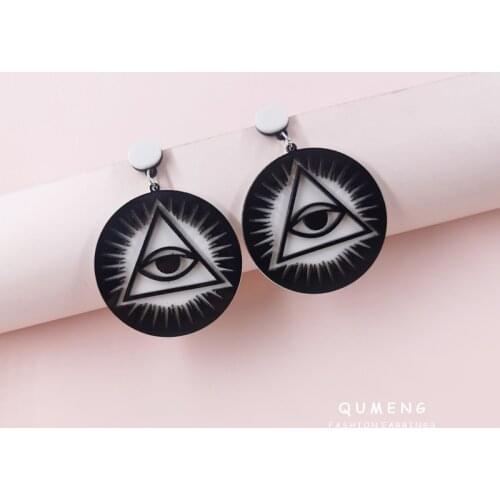 QUMENG 2021 Geometric Acrylic Design Round Black Devils Eye Charm Earrings Godeyes Pendants Hip Hop Cool Girl Fashion Jewelry