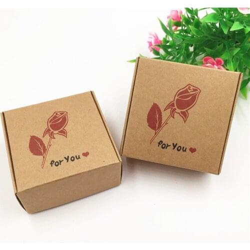 30Pcs/Lot 6.5x6.5x3cm Handmade Various Patterns Brown Kraft Paper Box Add Wild Goose Rose For You Tree For Wedding Toy Gift Box