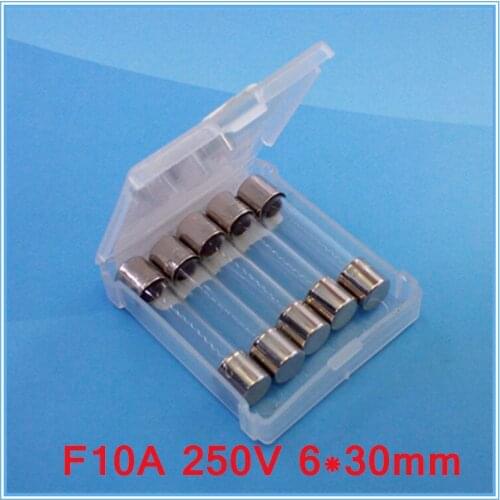 5 pcs/lot) F10A 250V 6x30mm Quick Blow Glass Tube Fuse, UL VDE RoHS Approved,10Amp