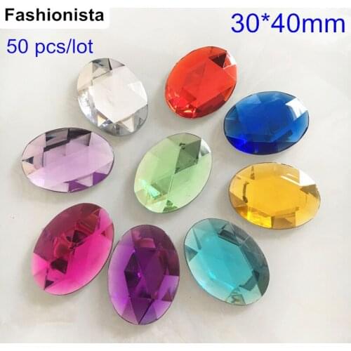 50 Pcs Big Oval Acrylic Cabochon Beads,Flat Back Faceted Acrylic Cabochon For Glue-on to Pendant or Decoration For Scrapbooking