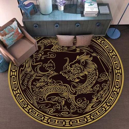 60/80cm Round Carpets Dragon and Phoenix Print Carpet Anti-slip Rugs Twin Bliss Mat Home Decor Floor Mat for Living Room