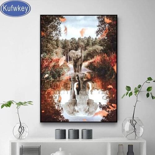 Elephant Reflection Diy Diamond Painting Mosaic Full Square/Round Drill cross stitch painting,Puzzle Embroidery Animal Home Deco