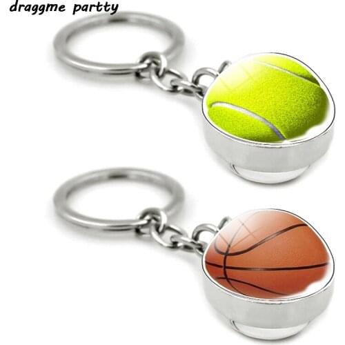 Glass Ball Keychain Tennis Keychain Football Baseball Volleyball Soccer Basketball Key Chains Ball Keyring Fashion Jewelry