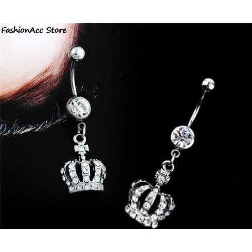 1 Piece Women Imperial crown belly button ring body piercing jewelry navel surgical steel bar NEW