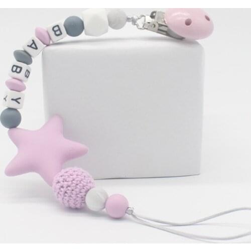 1PC Handmade Baby Pacifier Clips Holder Chain Safe Soother Silicone Pacifier Chains Five Star Baby Teether Soother Toy