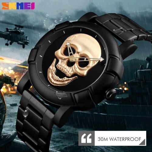 SKMEI Top Brand Luxury Skull Watch Men Fashion Sport Quartz Stainless Steel Clock Waterproof Mens Wristwatch Relogio Masculino
