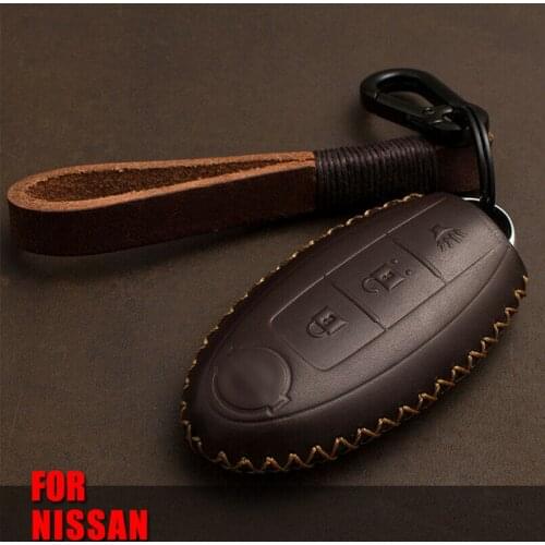 3 Button Genuine Leather Car Key Cover Fob Case For Nissan Qashqai Tiida J10 J11 X-Trail t3 chutes Murano Note juke Infiniti