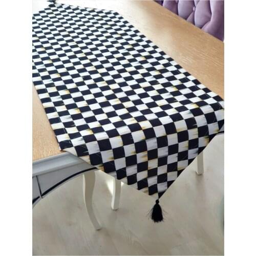 Black and White Checkerboard Pattern Runner Table Cloth Kitchen Living Room
