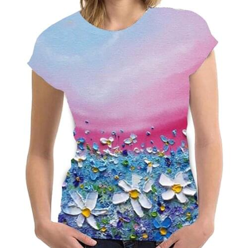 Floral Gradient Print Tshirts Women Summer 2021 Casual Creativity Graphic Tee For Woman Loose O Neck Harajuku Tops Топ Женский 5