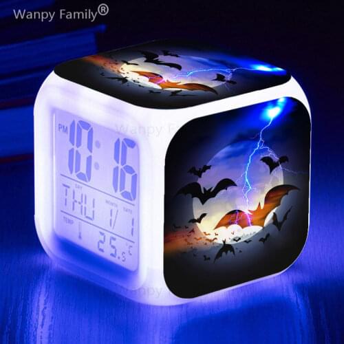 Dark predator Bat LED Alarm Clock Big Screen Digital Clock Kids Birthday Gift 7 Color Glowing Multi-function Desktop Alarm Clock