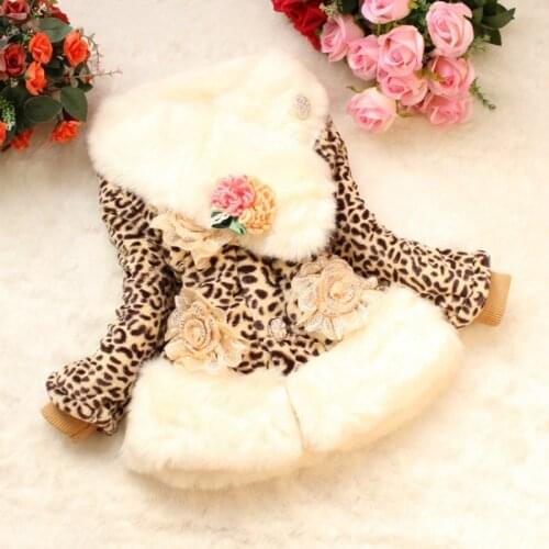 Childrens Faux Fur Coat Winter Girls Leopard Coat Winter Thicken Kids Baby Down Jacket Outwear Little Girls Clothes