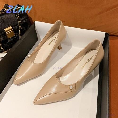 Elegant Pearl Female High-heeled Shoes Zlah Ladies High-heeled Shoes Autumn New Simple Small Fresh Pointed Single Shoes Pumps