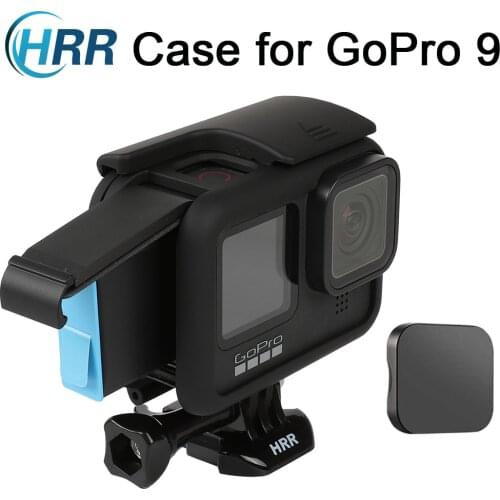 HRR Frame for GoPro Hero 9 Housing Border Protective Shell Case Accessories with Quick Pull Movable Socket Screw Lens Cap(Black)