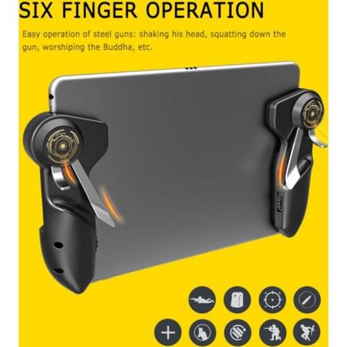Mobile PUBG Game Controller For Tablet Six Finger Game Joystick Handle Aim Button L1R1 Shooter Gamepad High-Sensitivity Trigger