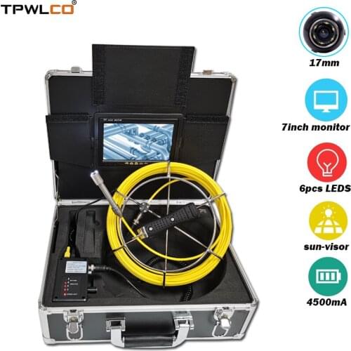 20m Cable Pipeline Inspection Camera Video System 7inch Monitor 17mm CCTV Pipe Camera With 6pcs LED Lights