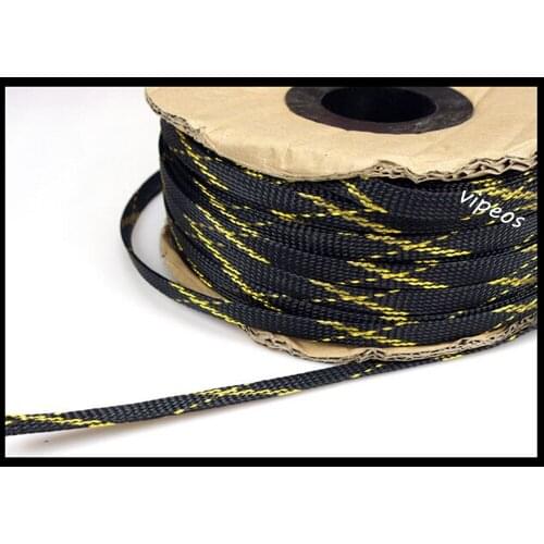 10M Cable Sleeving High Density Braided Diameter Expandable sleeve 9-14MM for Black&Gold Rca cable Power cable speaker cable