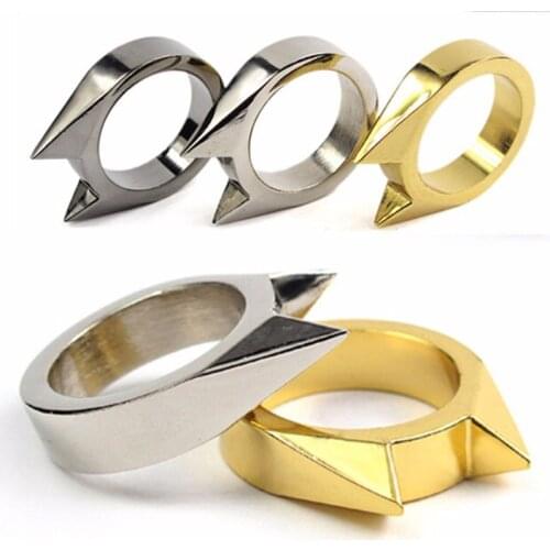 1Pcs Women Men Safety Survival Ring Tool EDC Self Defence Stainless Steel Ring Finger Defense Ring Tool Silver Gold Black Color