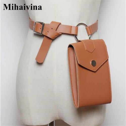 Mihaivin Leather Waist Bag Women Fanny Pack Black Belt Bag Serpentine Waist Pack Phone Bag Shoulder Bum Bags Womens Hip Pack