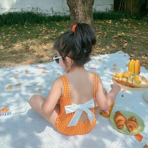 Lovely Baby Girls Swimwear Ruffle One Piece Summer Beach Swimsuit Backless Bikini Bodysuit WIth Bow