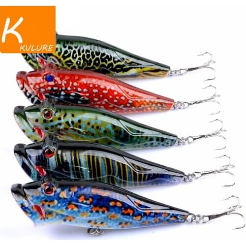Hot 1pcs Fishing Lures 8cm/12.4g Topwater Popper Bait 5 Color Hard Bait Artificial Wobblers Plastic Fishing Tackle With 6# Hooks