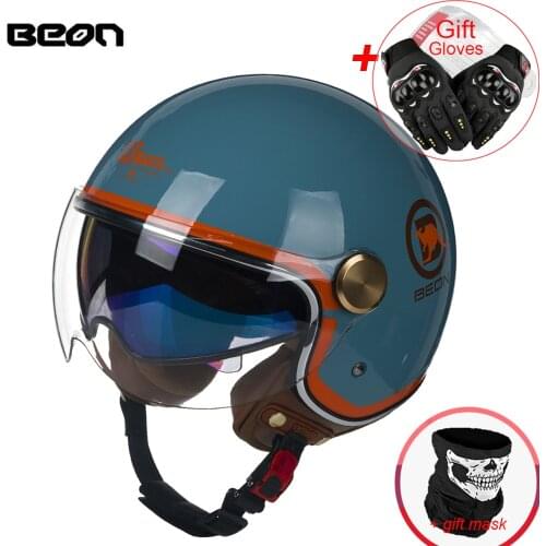 NEW Beon Double lens Helmet 3/4 Winter retro electrombile vehicle Bicycle Woman Man Motorbike Helmets Riding Casco Moto Capacete