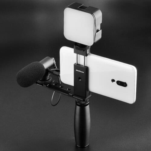 Smartphone Video Rig Kit with Grip Microphone LED Light for YouTube Mobile Phone Vlog for TIK Tok Vlogging Filmmaker Handle Grip