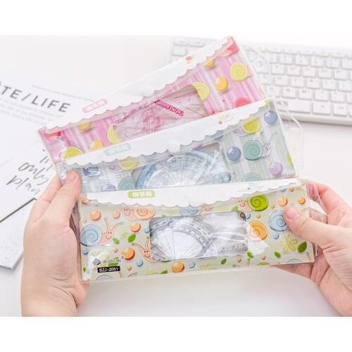 60pcs/15sets Cute Clear Plastic Ruler Drawing Triangle Set of Rules Drafting Supplies Planner Template Kawaii Accessories Gift