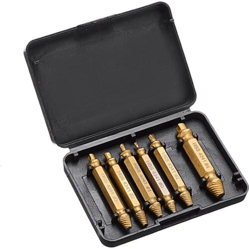 6pcs Gold Damaged Screw Extractor Drill Bits Guide Set Broken Speed Out Easy out Bolt Stud Stripped Screw Remover Tool