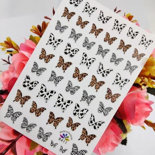 Leopard Butterfly Stickers for Nails Design Self Adhesive 3D Sliders Zebra Pattern Nail Art Decoraciones Manicure Foil Tips